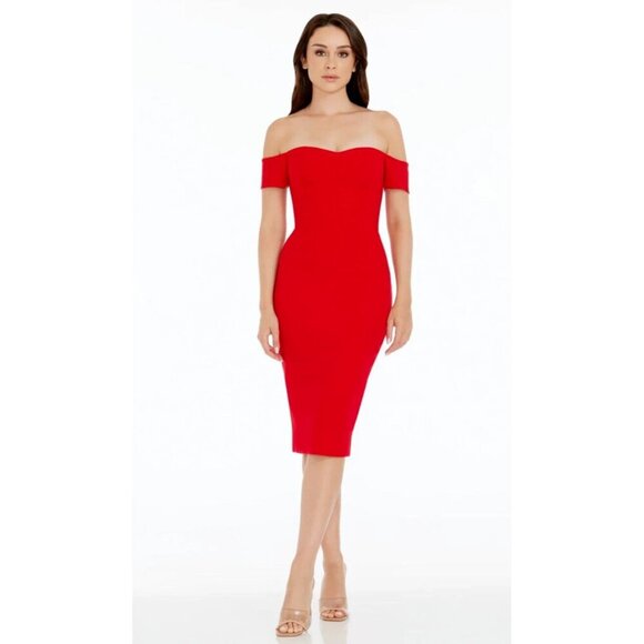 NWT Women's - Dress The Population Bailey Red Off The Shoulder Dress, Size XXL - Picture 1 of 12